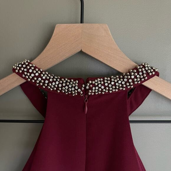 Lulu's‎ Comely Beaded Burgundy Dress Size Small Red Purple Embellished High Neck - Picture 13 of 16